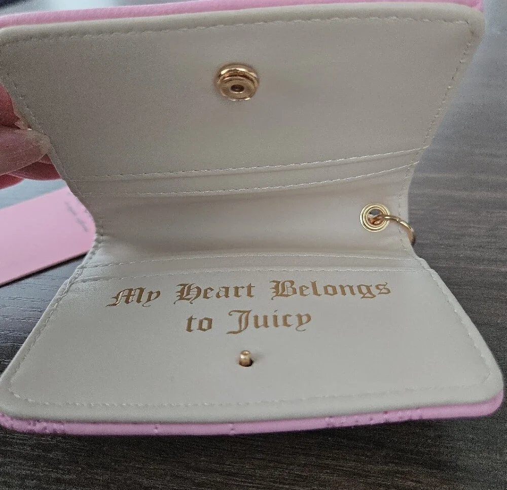 Juicy Couture Flamingo Wallet – Gold Heart Keychain & Logo Charm –